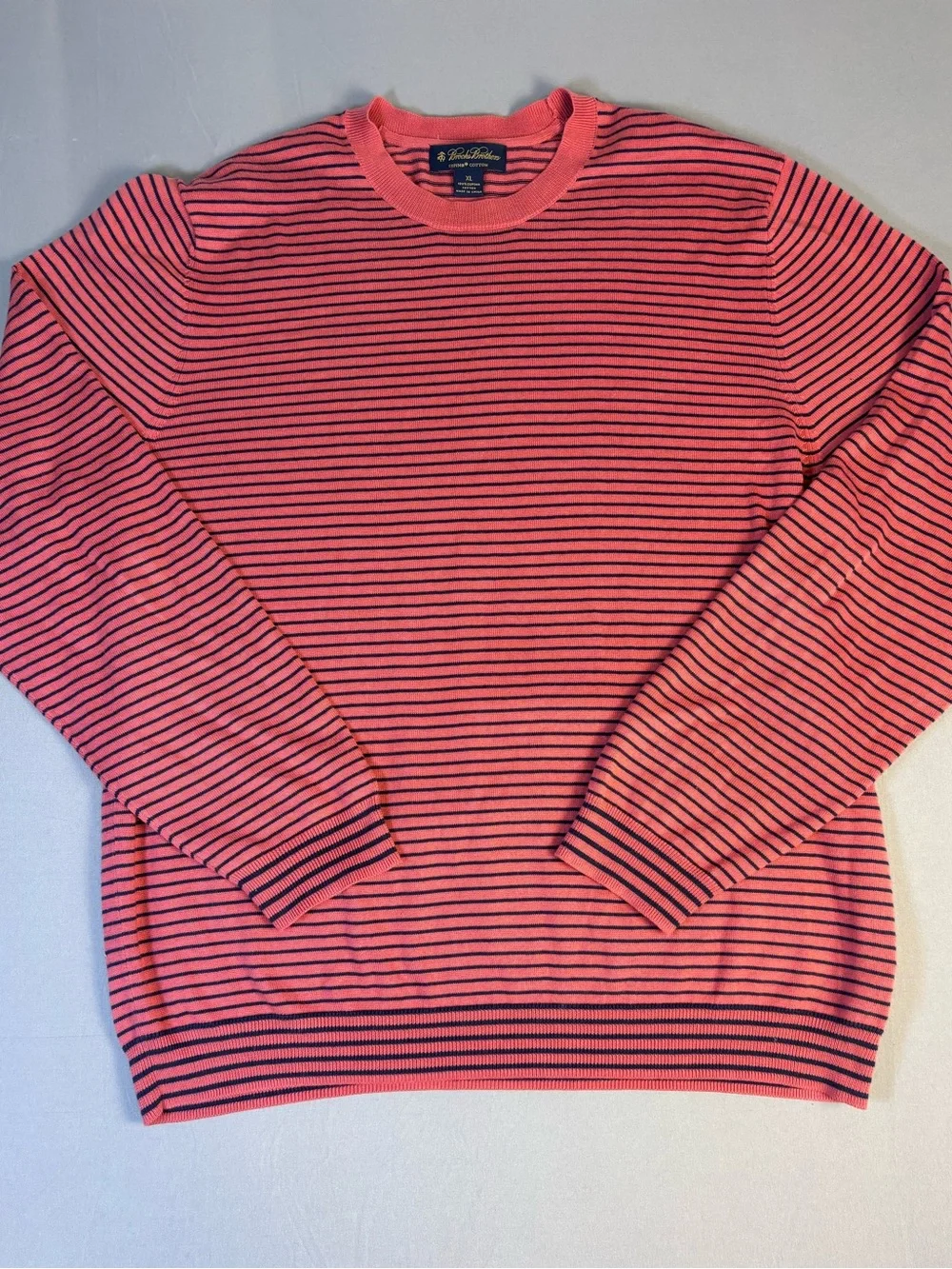 Brooks Brothers Red & Navy Striped Crewneck Sweater XL NWOT 100% Supima Cotton